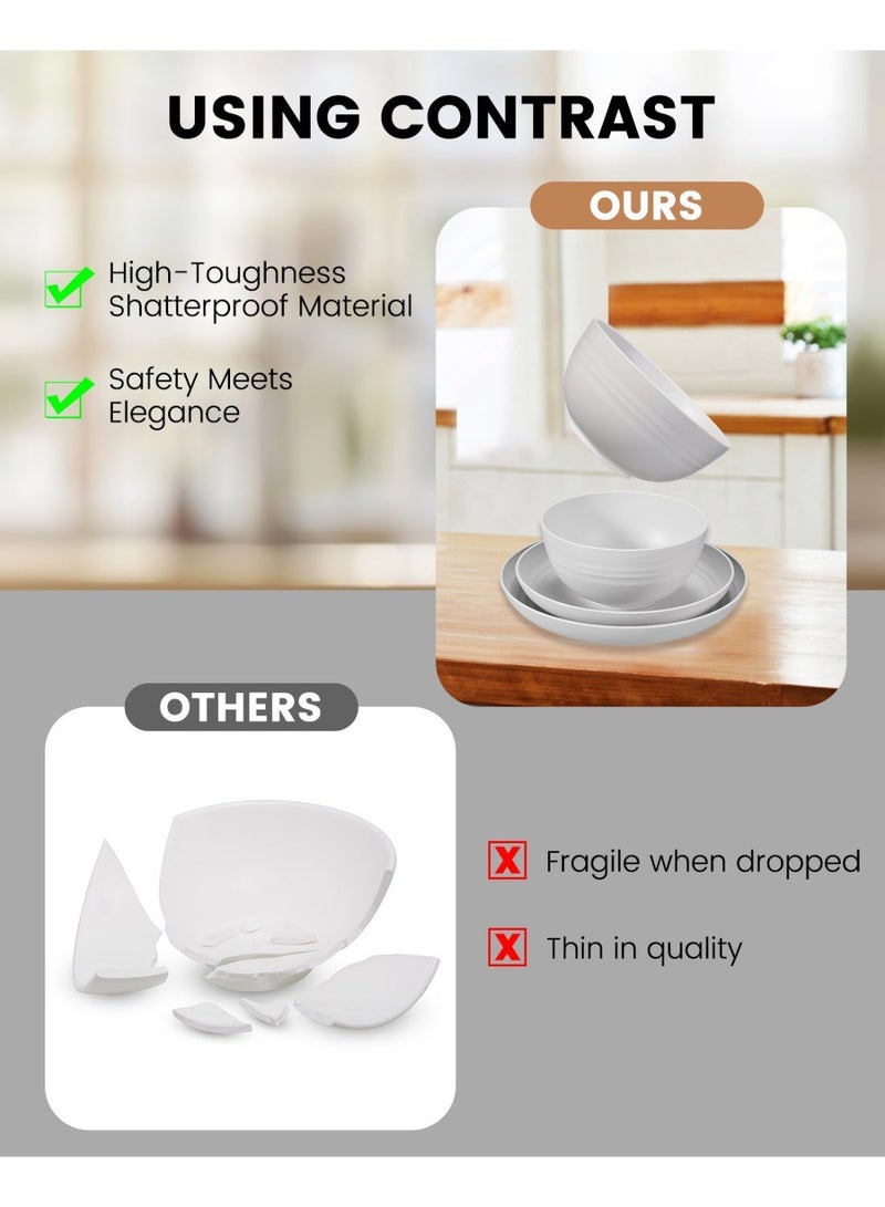 24 Pcs Dinnerware Set- Dinner Plates Set- Picnic & Camping- Unbreakable & Reusable- Includes 4 x 9in, 4 x 8in Plates, 4 x 6in Bowls, 4 Cups, 4 Stainless Steel Forks and Spoons- Kitchen, Dorm, Office - Image 3